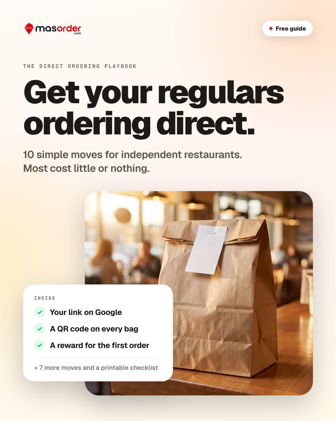 Cover of the free guide: Get your regulars ordering direct. 10 simple moves for independent restaurants.
