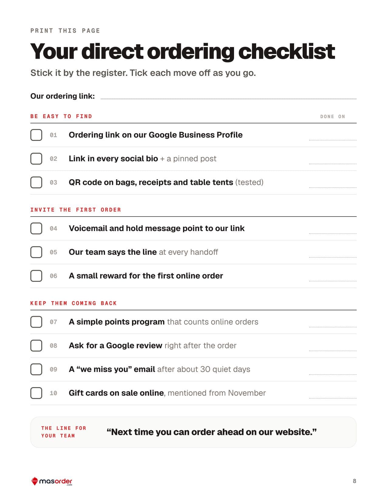 The guide’s printable checklist page.